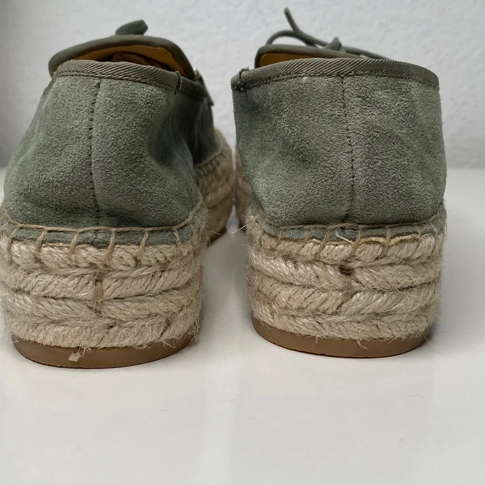 Talbots Quinn Espadrille Suede Platform Loafers Slip On Shoes Olive Green SZ 6.5